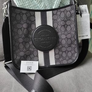 Coach Crossbody Black Pebble Leather Signature Jacquard NWT